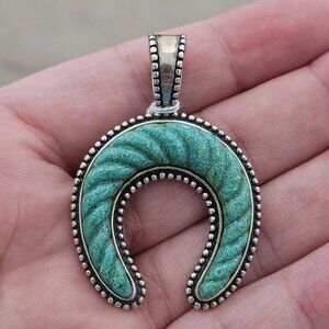 925 Sterling Silver Carolyn Pollack Navajo Turquoise Horseshoe Pendant Charm